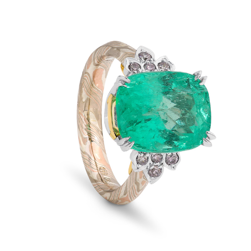 Mokume Gane Ring with Large Emerald Stone - Emerald by Object Maker Sydney